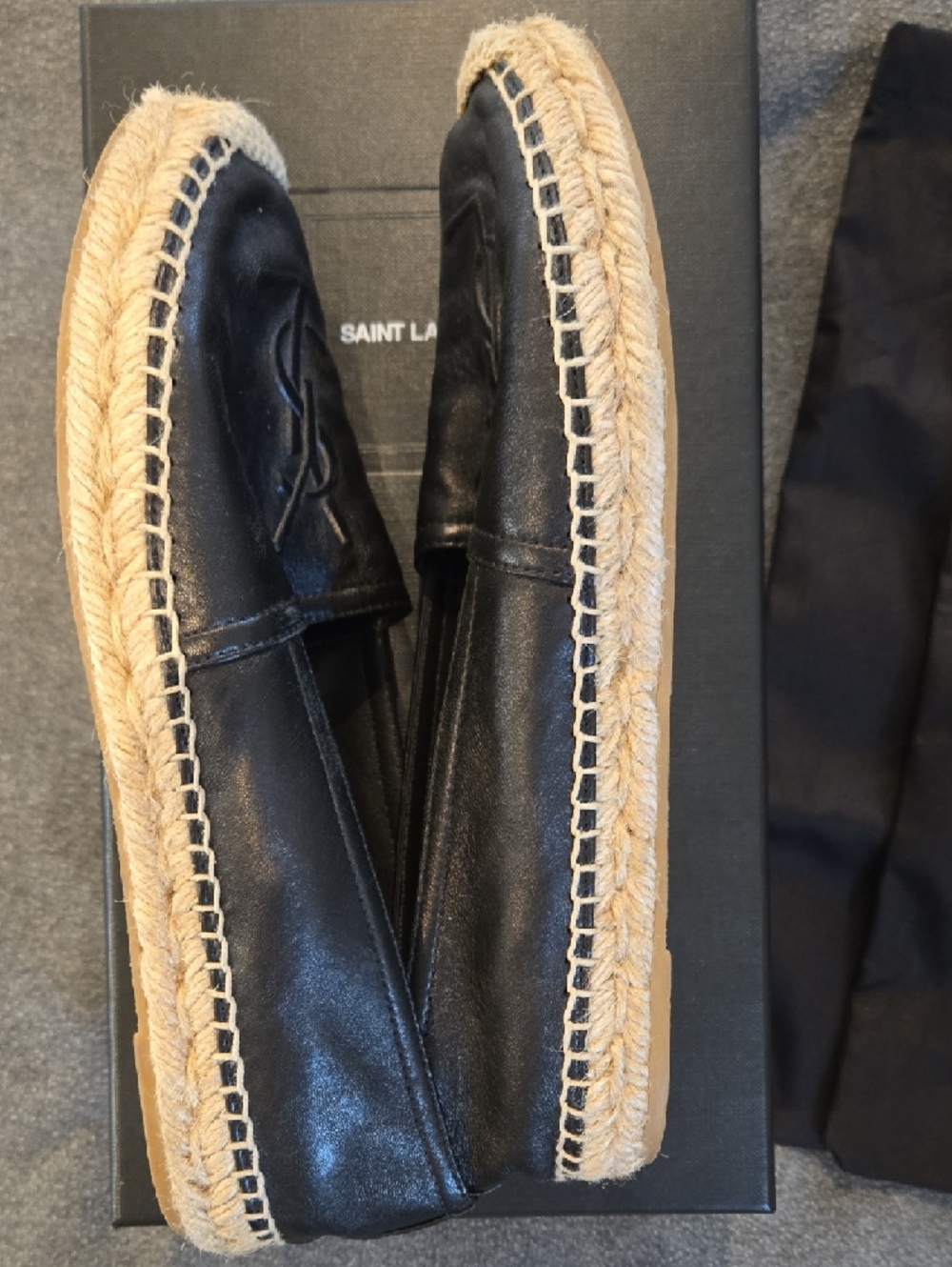 Saint Laurent Black Leather YSL Espadrille Flats - Picture 9 of 10